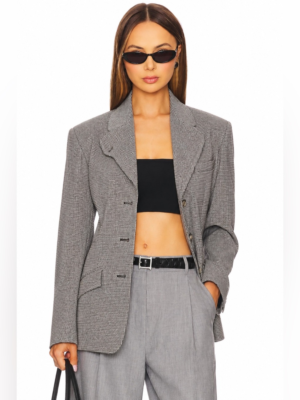 Norma Kamali 100% Wool Houndstooth Blazer Women Size 4